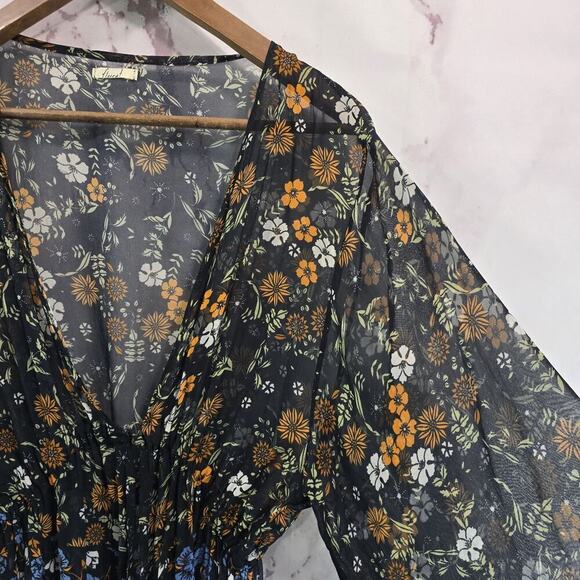 Floreat Dress Womens Small Black Floral Midi Kimono Cover Up Topper Long - Picture 11 of 13